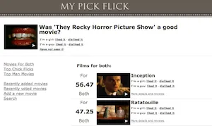 A screenshot of the mypickflick web application