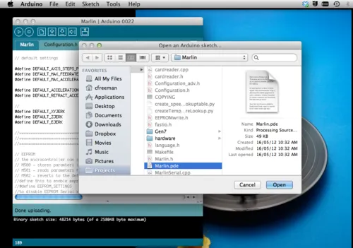 A screenshot showing the arduino ide opening a project file