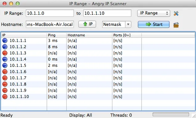 screenshot of Angry IP scanner