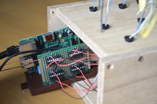 Photo of the control system. Custom electronics + Raspberry Pi.