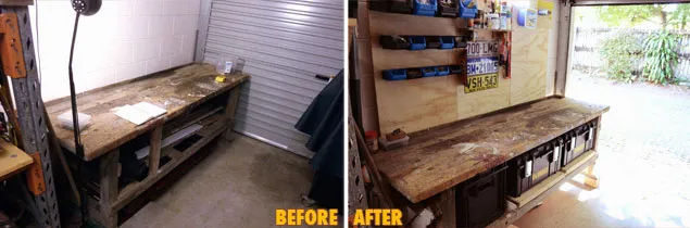 Before and after shots of my workbench improvements.