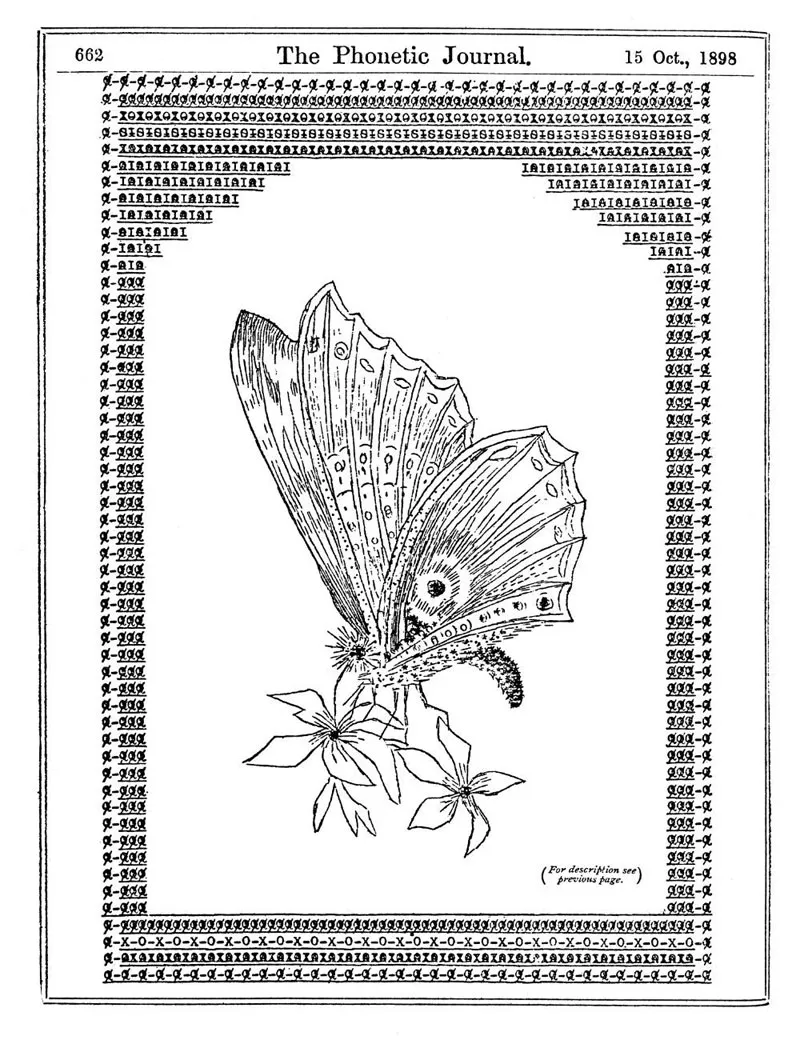 Typewriter art from 1898. Butterfly by Flora Stacey