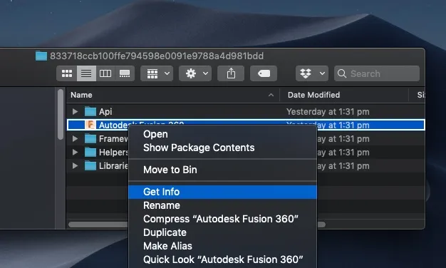 OSX Screenshot showing how to get the info for the executable