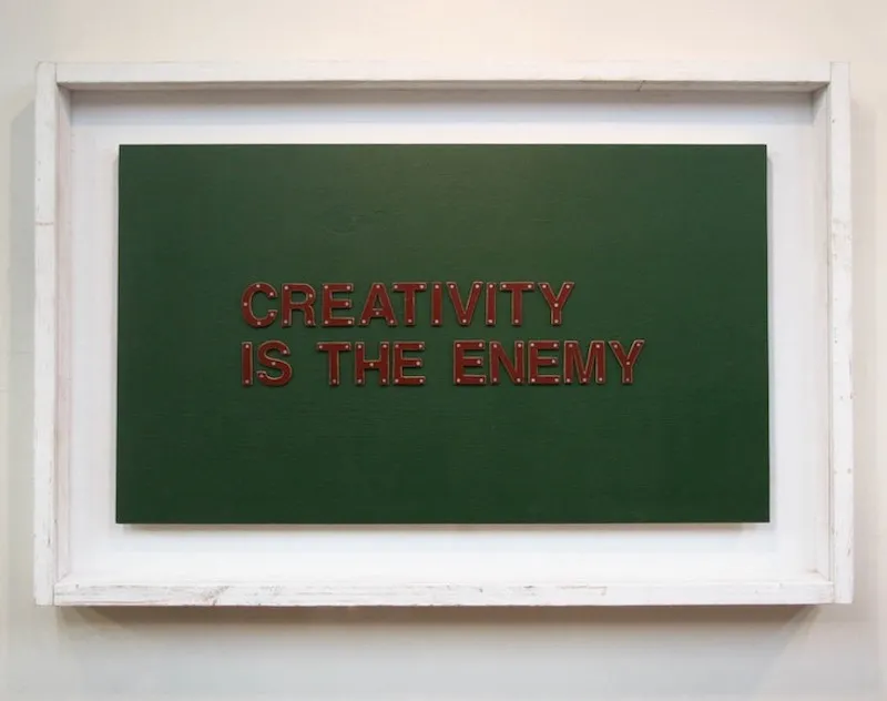 Picture of creativity is the enemy. A mixed media work from Tom Sachs.