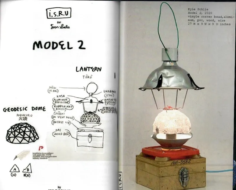 A scan of a page featuring a dome lamp from Tom Sachs' zine how to build a geodesic dome.