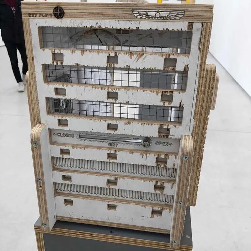 A picture of the vents on the alien cat carrier made by Tom Sachs.