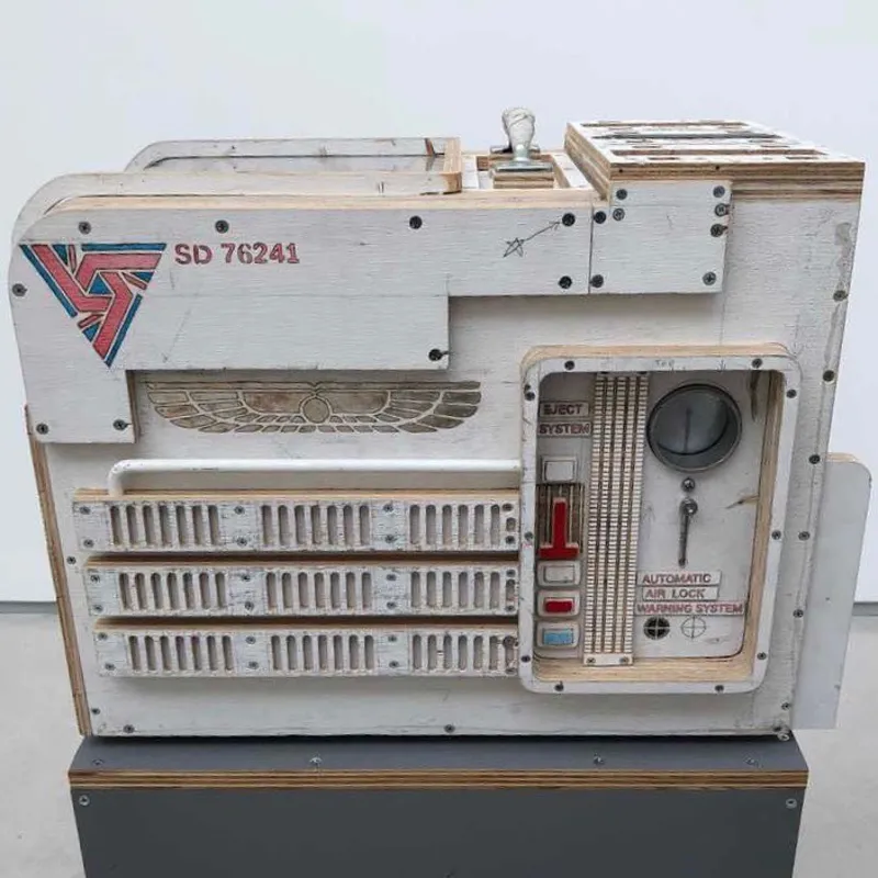 A picture of the control panel on the alien cat carrier made by Tom Sachs.