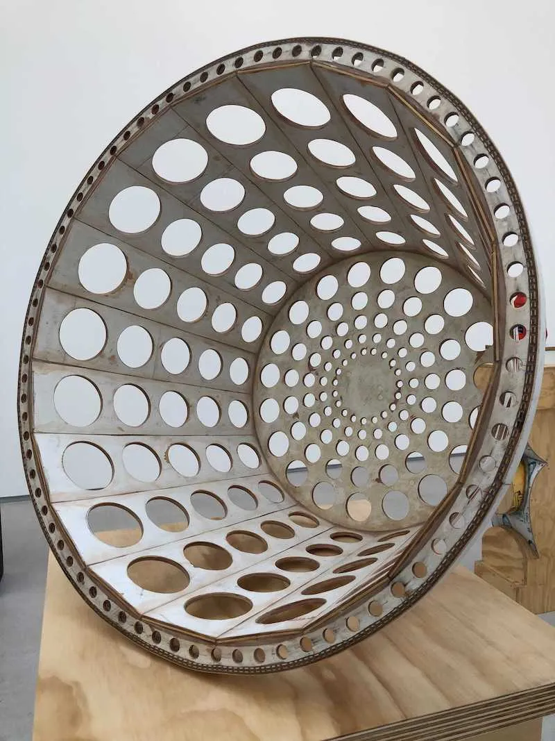 A close up of Tom Sachs' laundry basket.