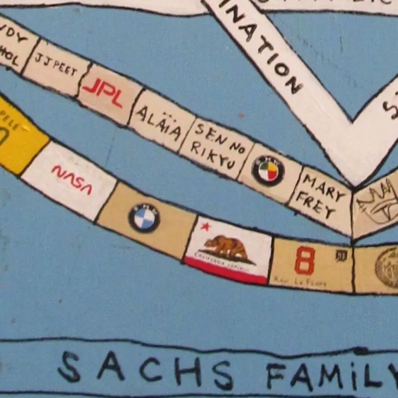 A zoomed in photo of the sachs family crest. Zoomed in on the area that shows two BMW icons.