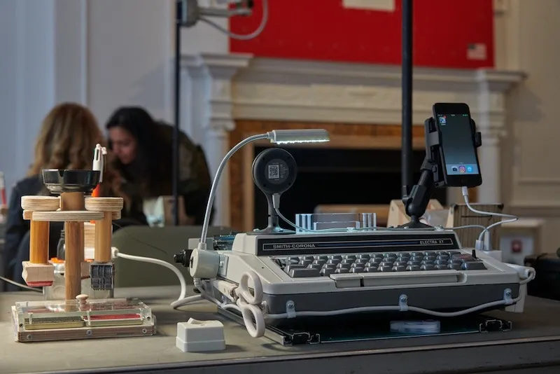 A photo of a typewriter that was used in the Tom Sachs swiss passport office