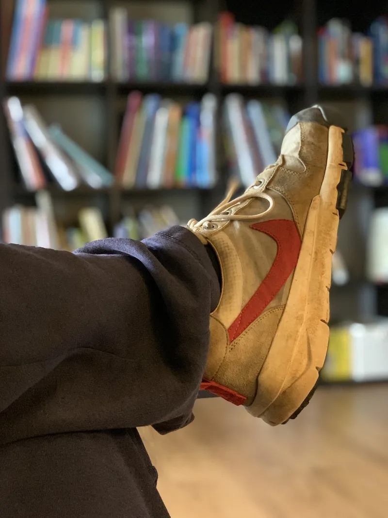 A picture of a left Tom Sachs Mars Yard 2.5 shoe.