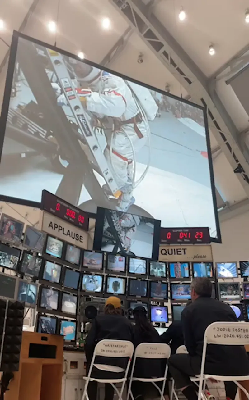 A screen capture of the space program 4 live stream, showing the view from the swing arm camera.