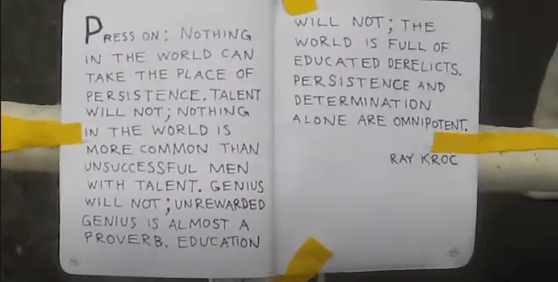 A screengrab from Tom Sachs' Ten Bullets - showing the press on quote attributed to Ray Croc.