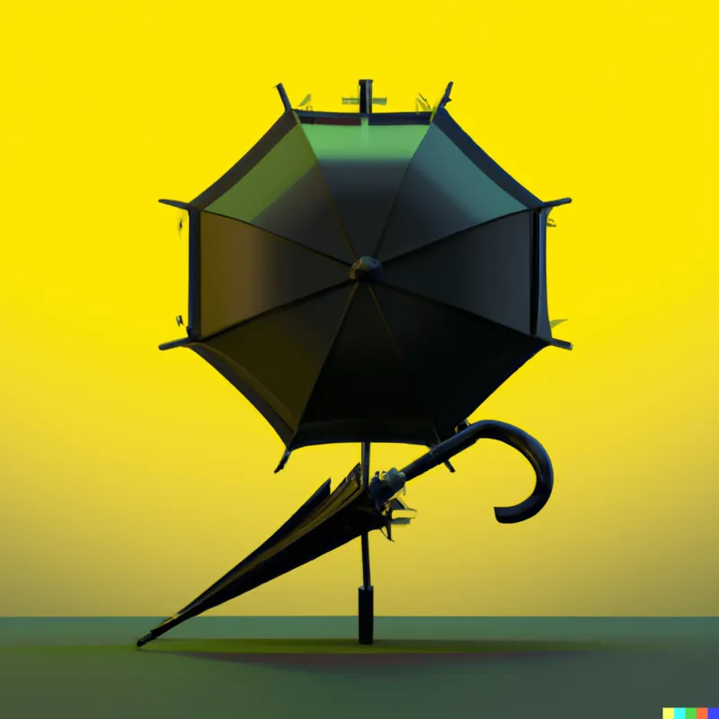 A high-end cyberpunk umbrella status symbol, framed like a Wes Anderson film, digital art
