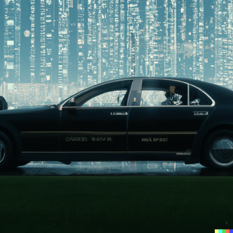 A photo of the world's wealthiest algorithm getting out of a limousine, framed like a Christopher Nolan film, digital art