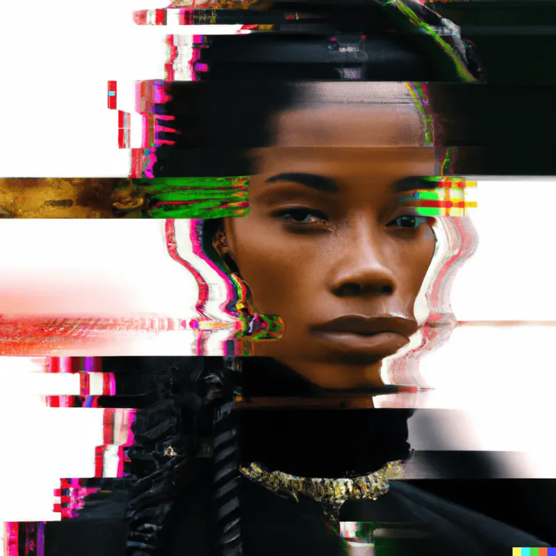 A portrait of a woman aristocrat algorithm, glitch art, framed like a Christopher Nolan film