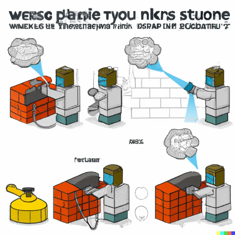 Lego style instructions showing six steps to remove graffiti with a pressure washer