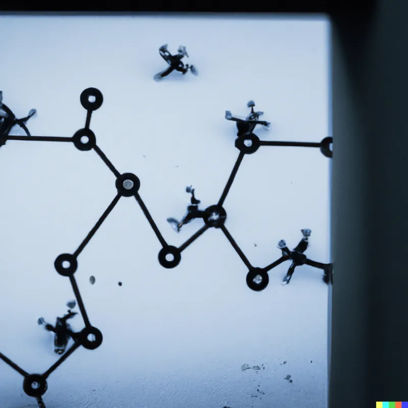 A photo of small mechanical nanobots editing the molecular structure of a wall, framed like a David fincher film