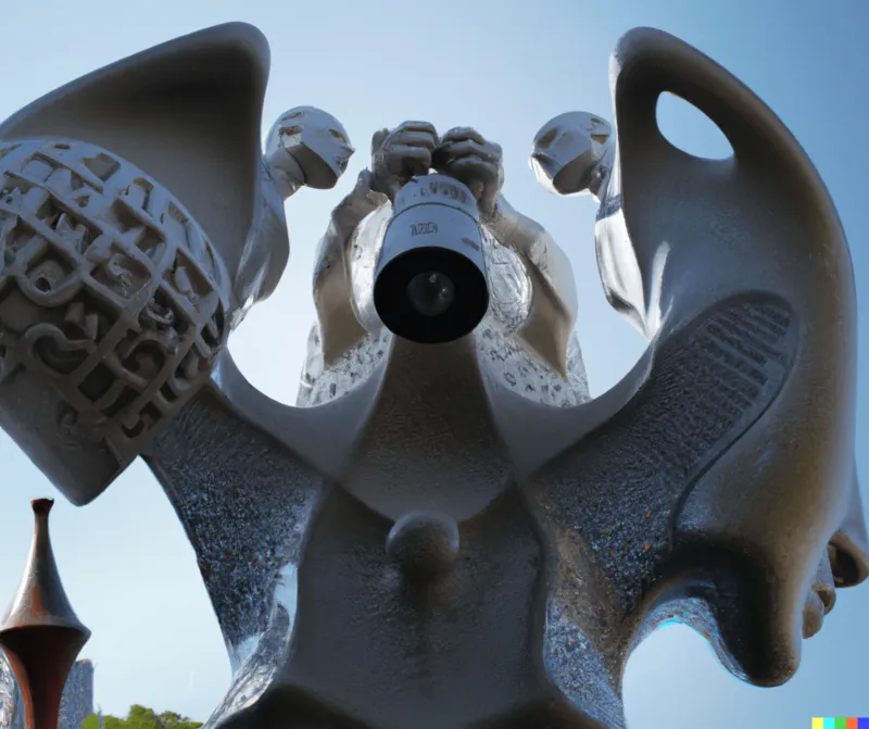 A photo of a large sculpture depicting humanity as the new metadata, crafted by Antoni Gaudí
