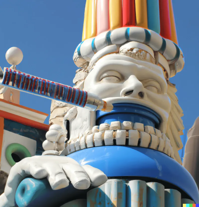 A photo of a large sculpture dedicated to robot toothpaste, crafted by Donatello