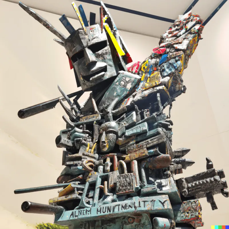 A photo of a large sculpture depicting humanity as the last unexplored algorithm, crafted by basquiat