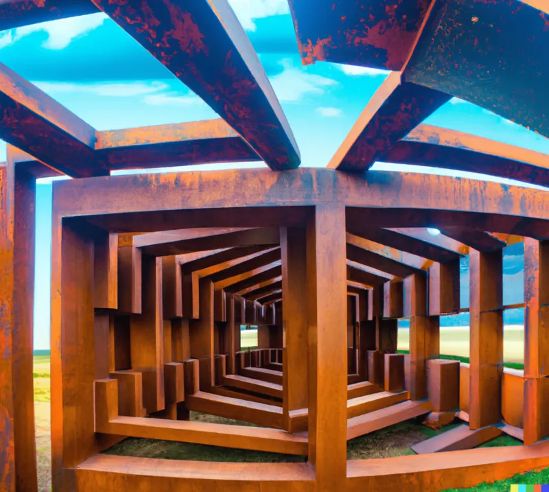 A photo of a large sculpture depicting a universe filled with interconnected algorithms, crafted by Donald Judd, digital art.