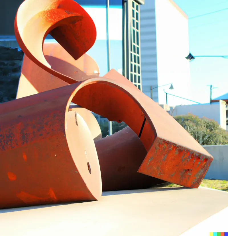 A photo of a large sculpture depicting imperfections filled with character, crafted by Anthony Caro, digital art