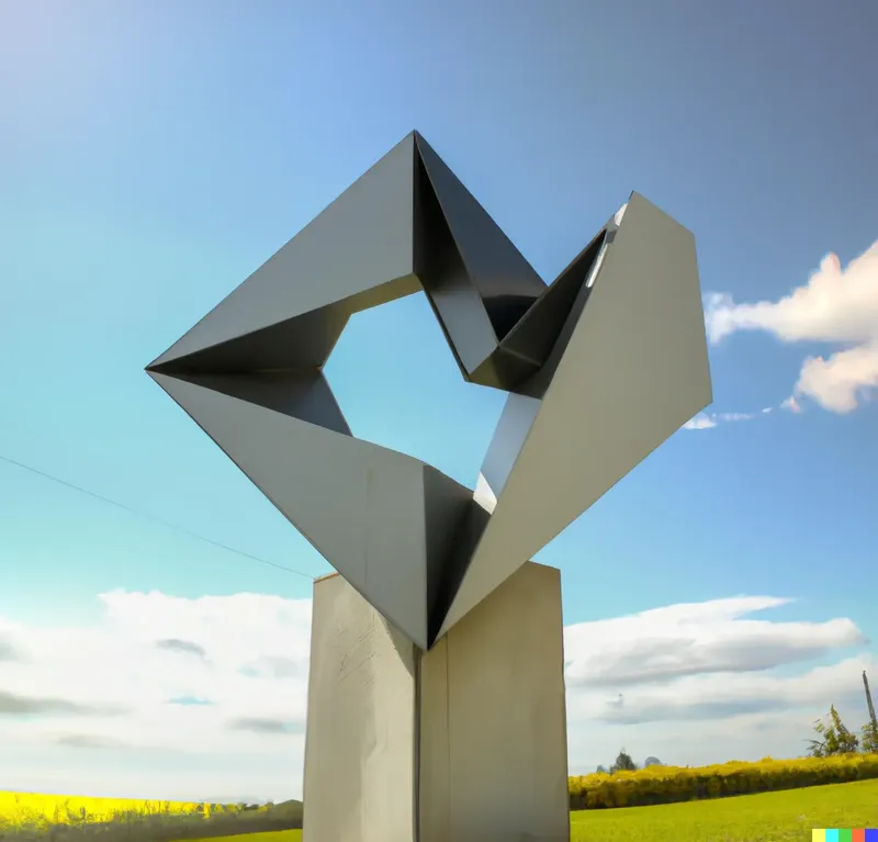A photo of a large sculpture depicting one element of the artistic triad strategy, crafted by Gordon Moore, digital art.