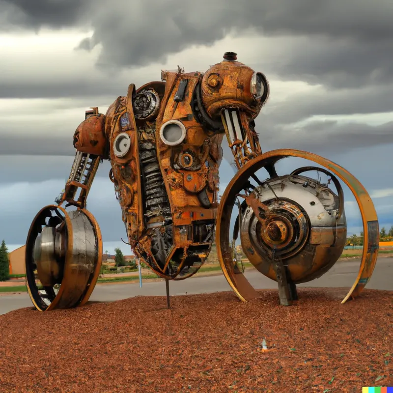 A photo of a large outdoor depicting a mechanical mid-life crisis, crafted by Jean Jennings, digital art