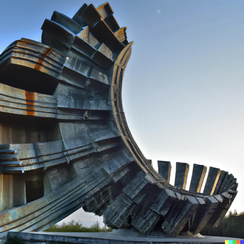 A photo of a large sculpture depicting abandoned engineering ideology, crafted by Archimedes