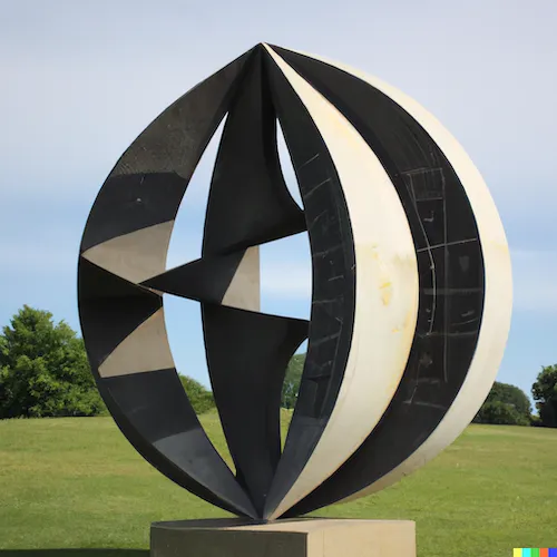 A photo of a large sculpture depicting a simple geometrical number system crafted by René Descartes