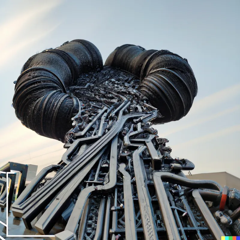 A photo of a large sculpture depicting anaerobic algorithms preparing for computational conflict, crafted by Samsung.