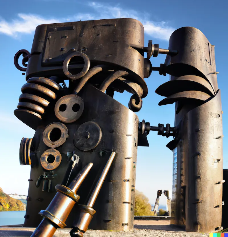 A photo of a large sculpture depicting a popular landmark for machines to meet with one another, crafted by Filippo Marinetti.