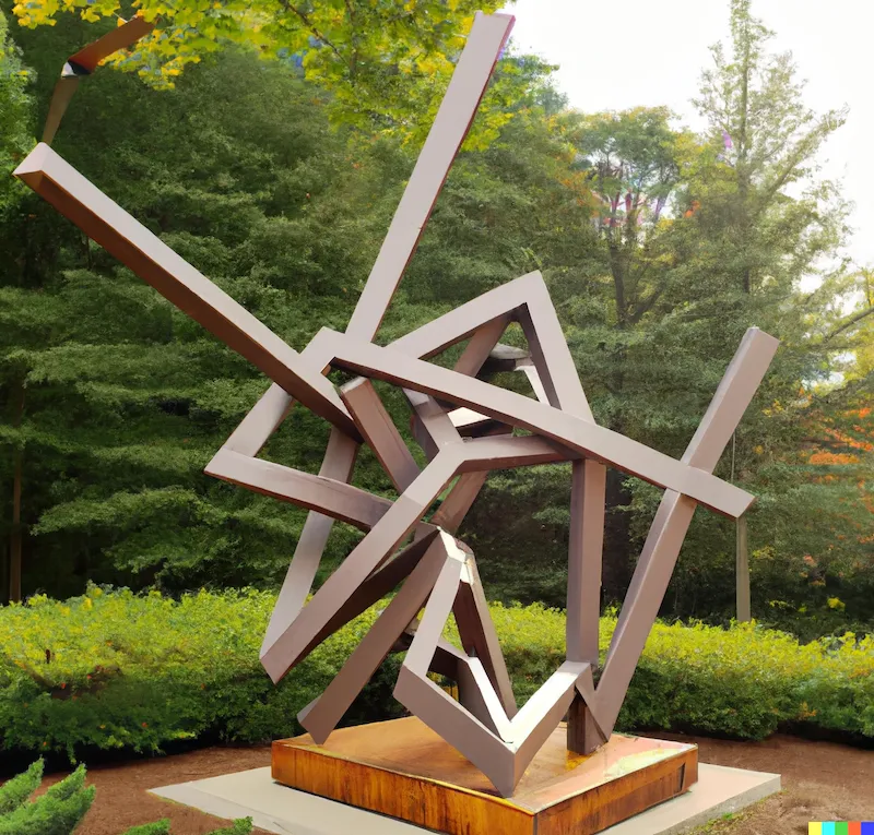 A photo of a large sculpture depicting an organic confirmation bias, crafted by Walter J. Hood