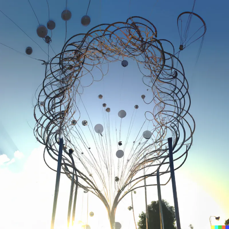 A photo of a large kinetic sculpture an algorithm reliving a moment they love over and over again.