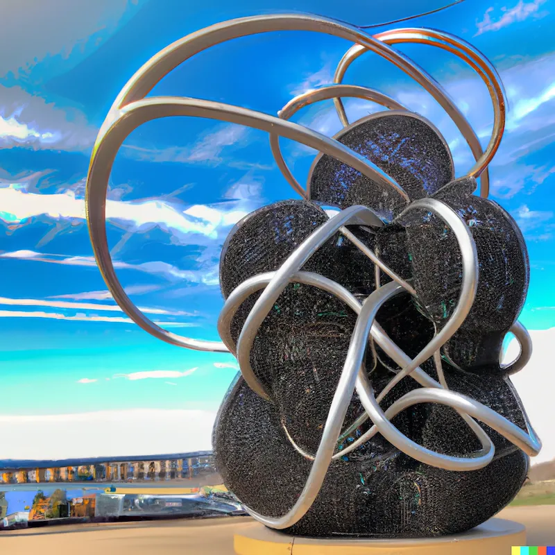 A photo of a large sculpture depicting the security vulnerability of interconnected software.
