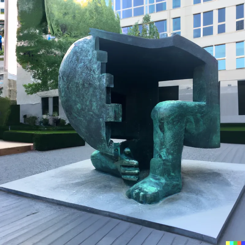 A photo of a large sculpture depicting the kryptonite of software as a fear of being misunderstood.