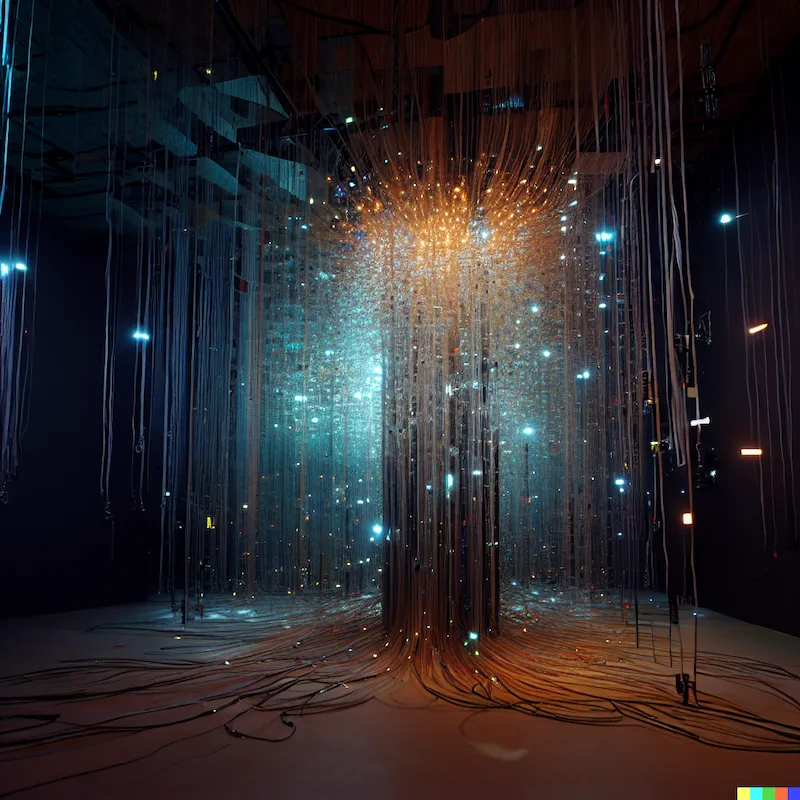 A large, immersive installation depicting  the release of dopamine, minimalism, abstract, brutalist, 8k, Resistors, Capacitors, LEDs, Fibre Optics, Pl