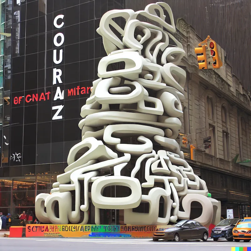 A large sculpture of cultural nourishment for algorithms, Broadway, New York,