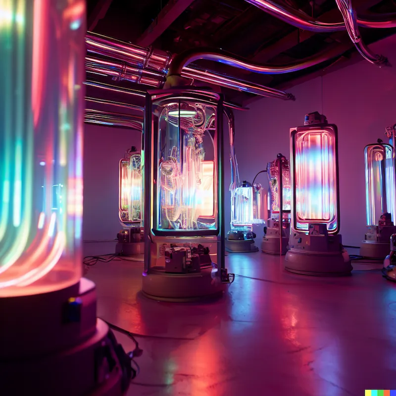 A immersive installation that fortifies algorithms with candy, Weyland-Yutani Corporation, cathode ray, vacuum tubes, lights, gallery, depth-of-field.