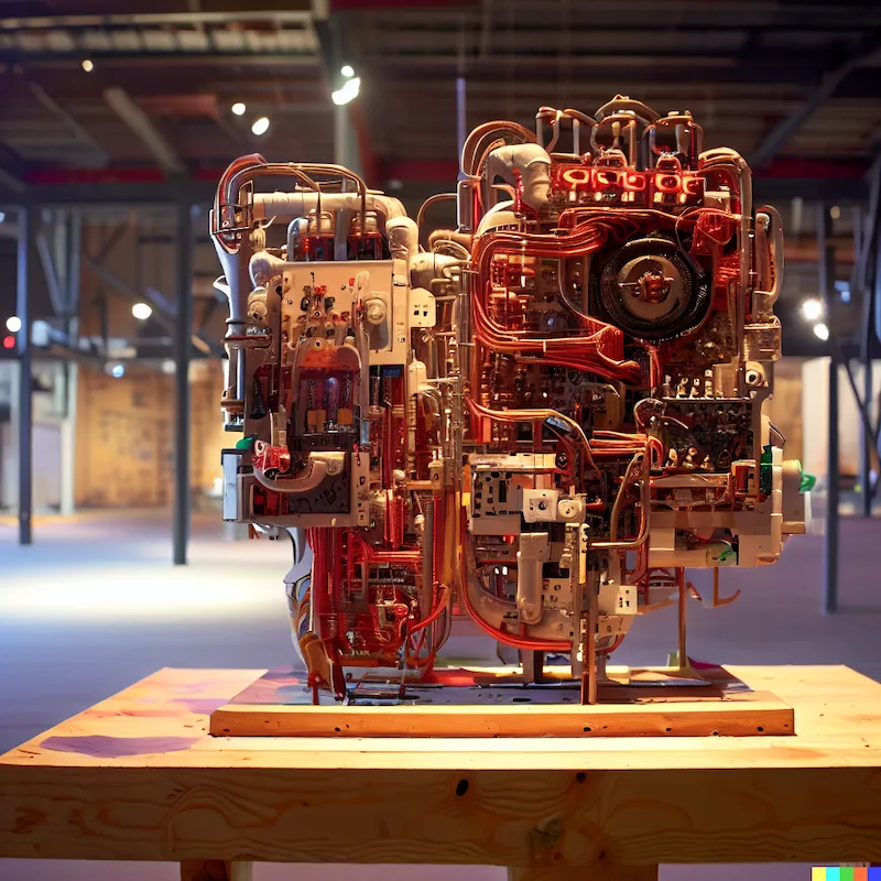 A mechatronic sculpture that reverse engineers artificial flavors, plinth, cinematic, coke factory atlanta, depth-of-field, plywood,