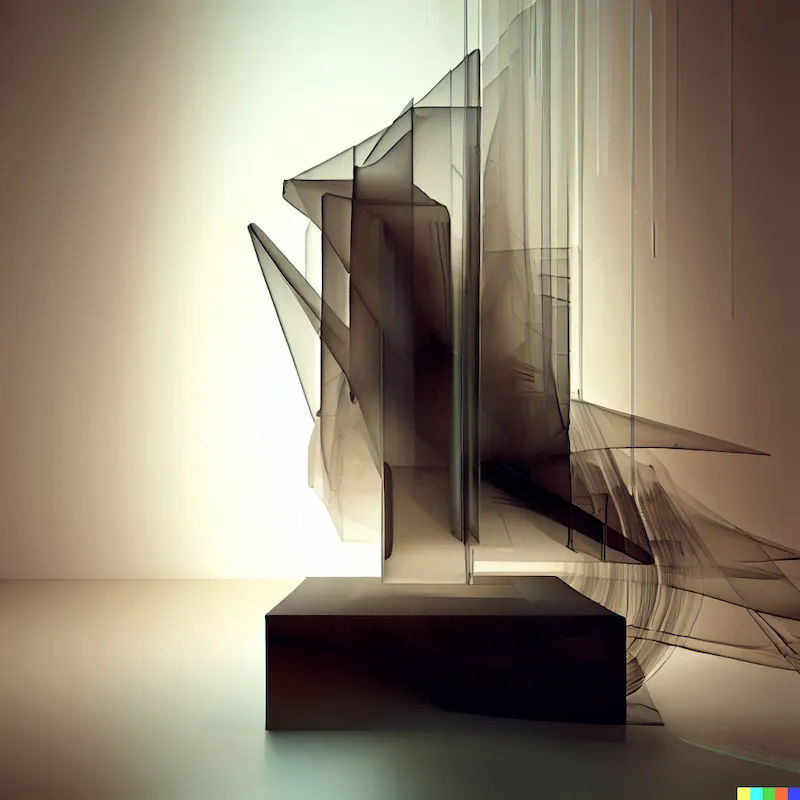 An algorithmic trade secret sculpture, plinth, abstract, caustics, silence.