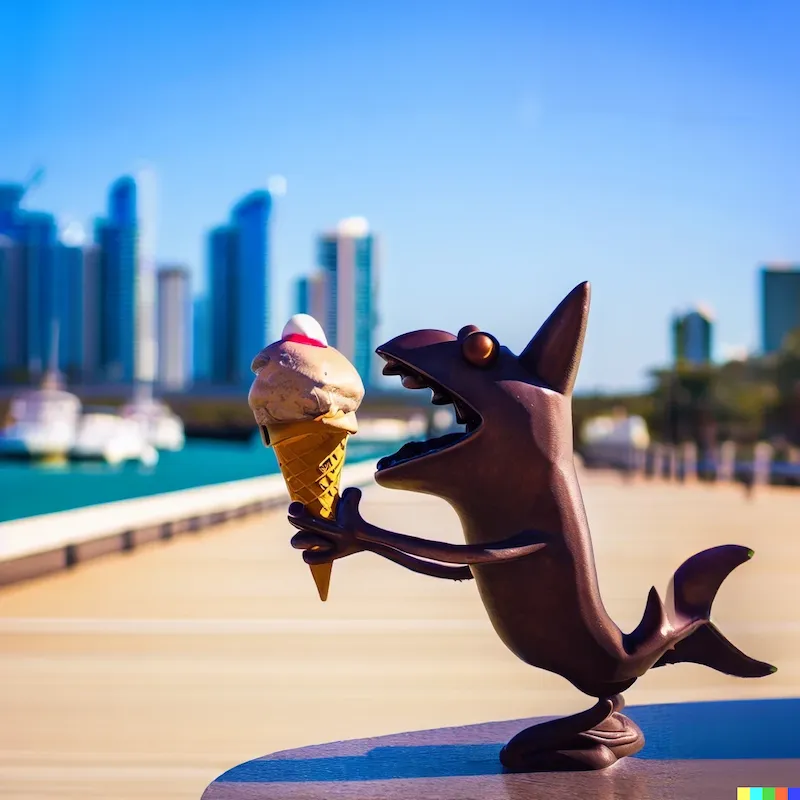 An enigmatic sculpture that hunts for ice cream and excited like a child, gold coast, depth-of-field