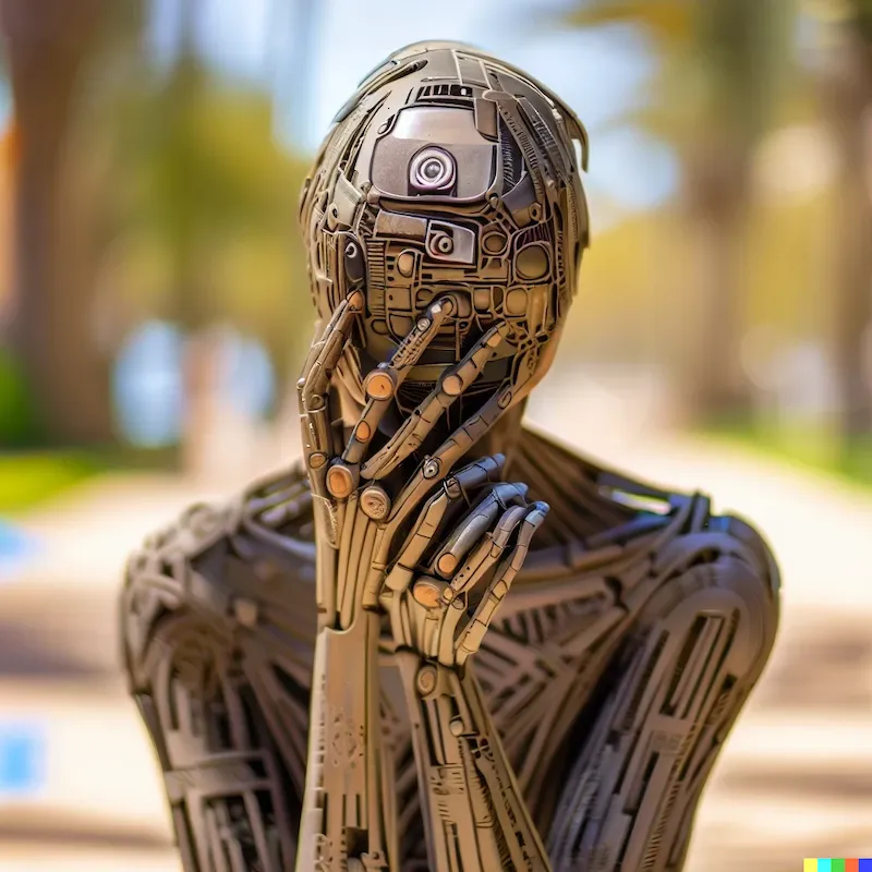 A sculpture that helps us defeat our technological aprehension with exposure therapy, Santa Clara, depth-of-field.