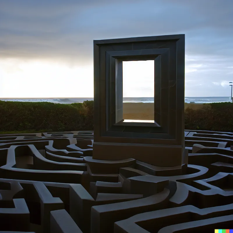 A sculpture that is unable to see it's reflection in a logical labyrinth, plinth, Mooloolaba, light and space