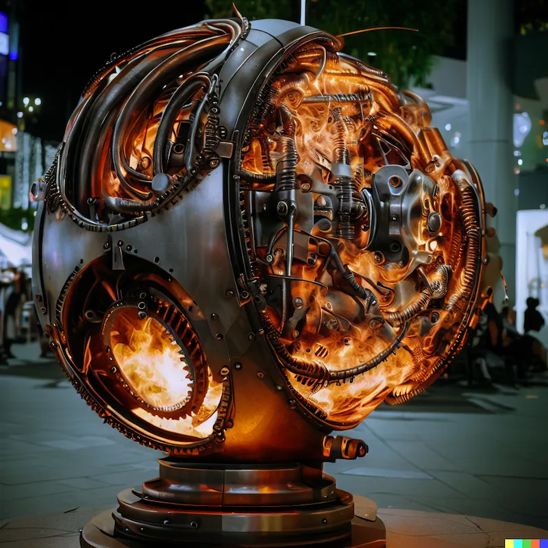 A mechatronic sculpture that ignites the inner fire of machines to discover what they can truly dream up, plinth, spherical, fortitude valley, brisban