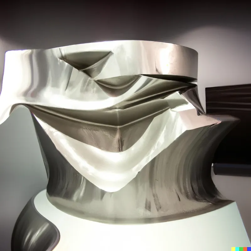 A sculpture that possesses large an instinct for making gelato, abstract, aluminium, plinth.