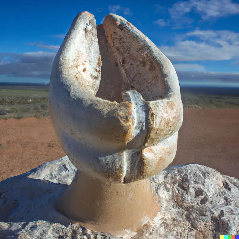 An ancient sculpture that receives another gift, plinth, long now foundation, nullarbor.