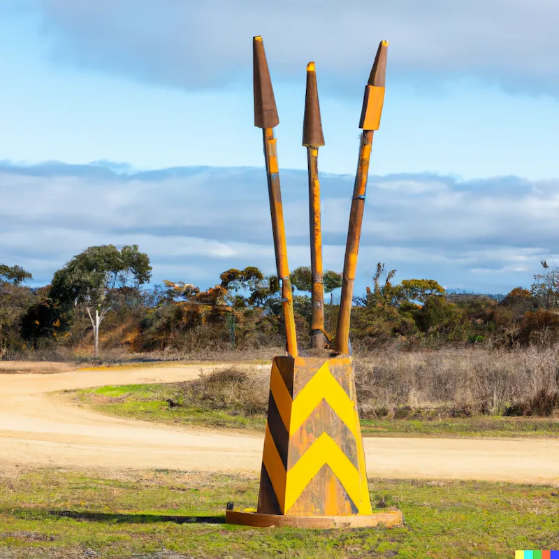 A traffic controlling sculpture that directs and parks cars at at an australian motorcross park