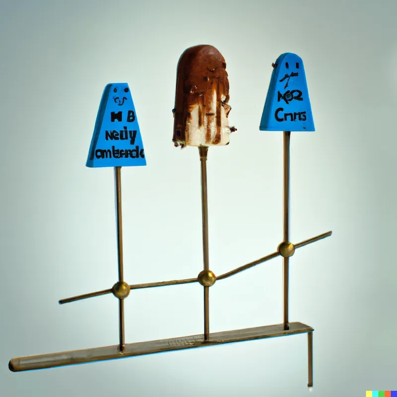 A statistical sculpture that chooses ice-cream or life itself, chance machinery, fate